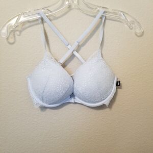 34B BRA VICTORIA'S SECRET PINK PUSH UP PADS FRONT CLOSURE COMFY LACE BLUE